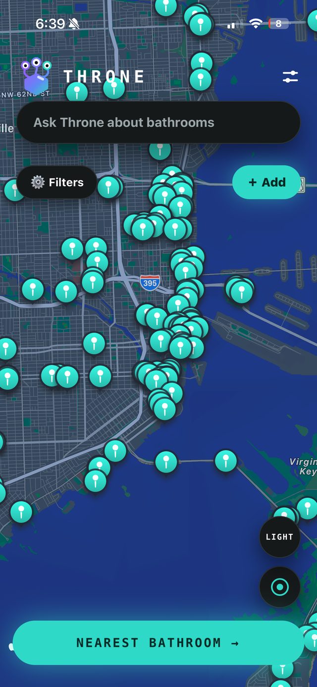 Map full of bathroom pins